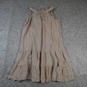 Bellambra Dress Womens Large Linen Mini Lagenlook Beachy Italy Halter Tan Brown